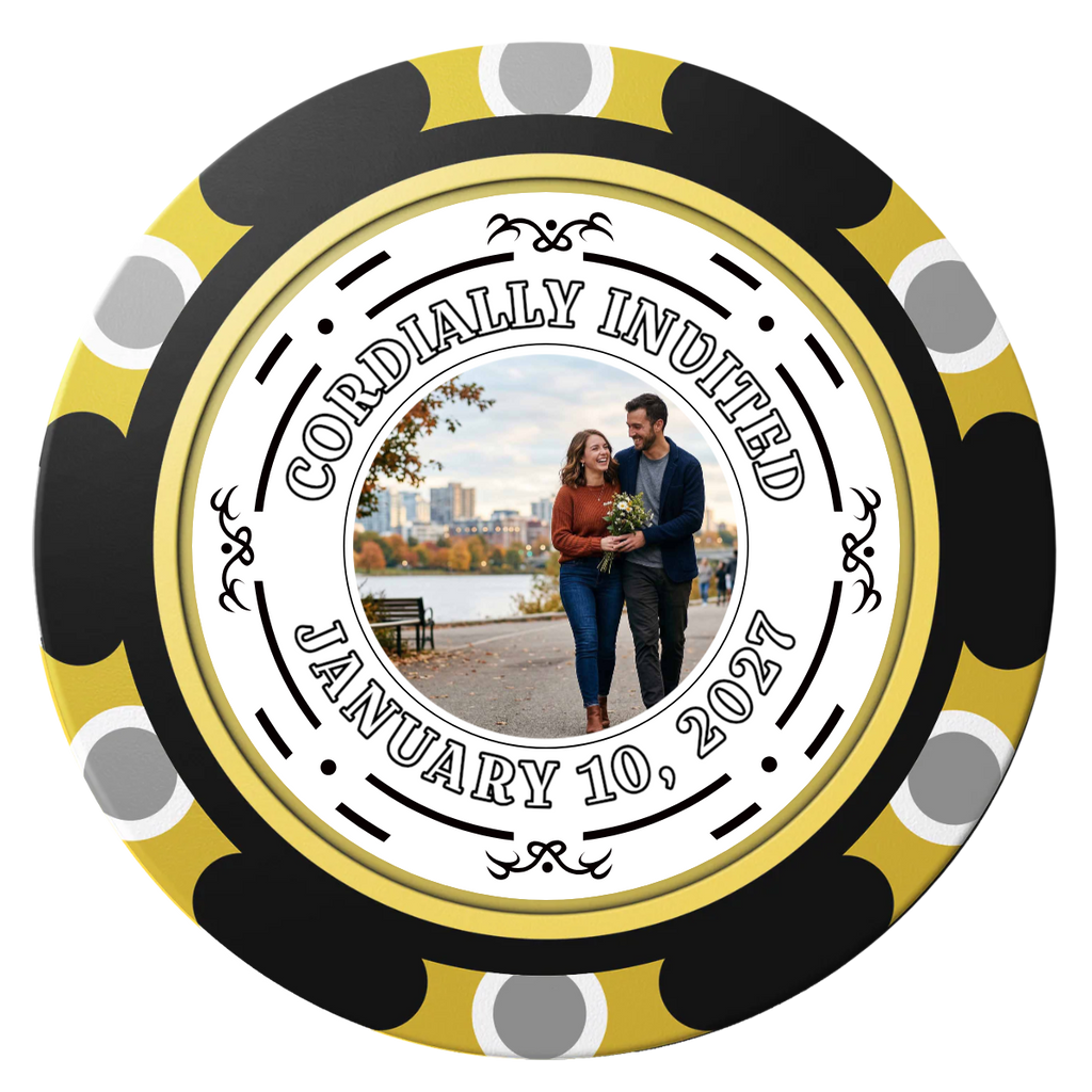 Save the Date Element Clay Poker Chips - Black / Monte Carlo / 40mm - Front