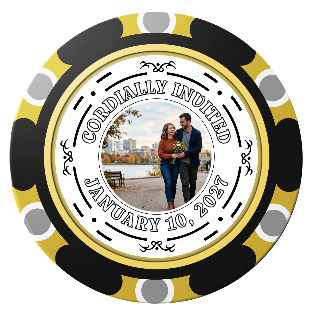 Save the Date Element Clay Poker Chips - Black / Monte Carlo / 40mm - Front