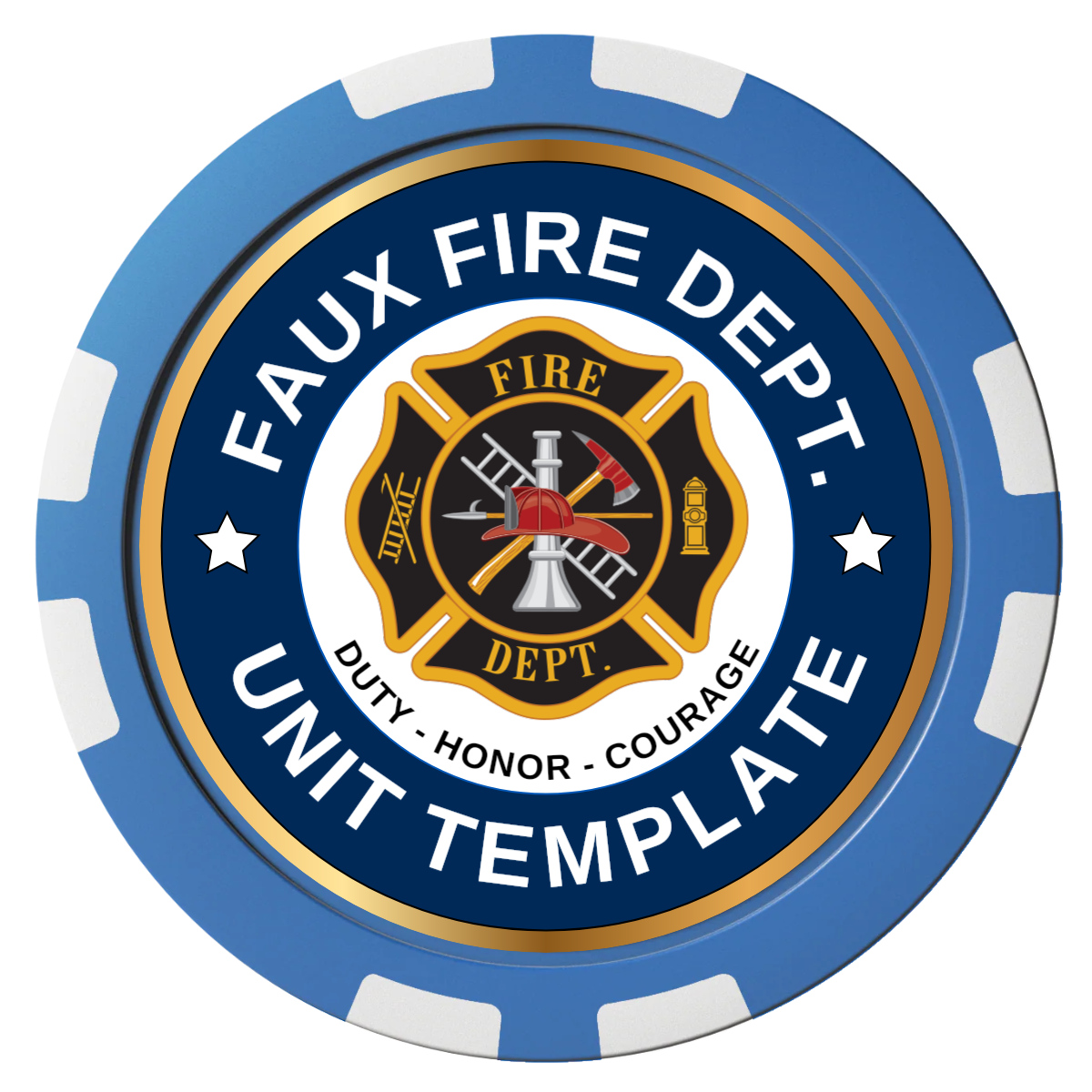 Faux Fire Dept. #01 Composite Poker Chips - Blue / 8 Stripe - Back