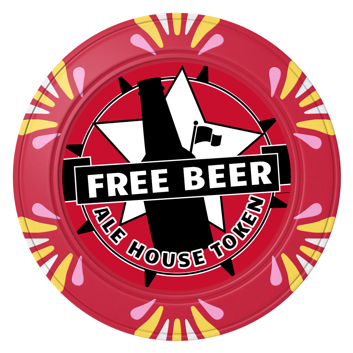 Free Beer Drink Clay Poker Chips - Red / Macau / 40mm - Front
