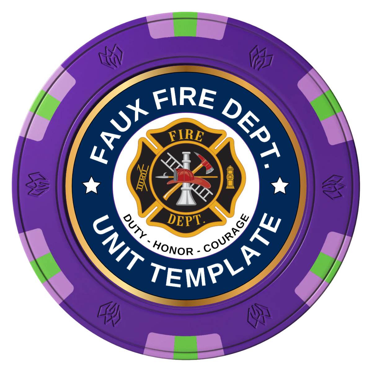 Faux Fire Dept. #01 Clay Poker Chips - Purple / 6 Spot Gem / 43mm - Front