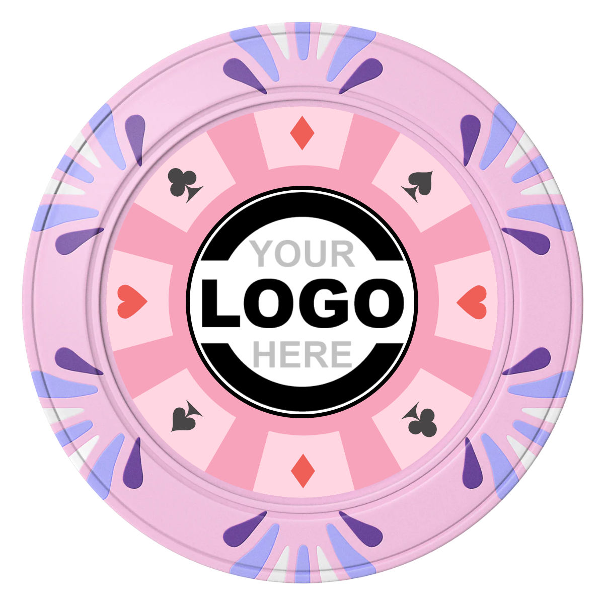 Suit 8 Your Logo Clay Poker Chips - Pink / Macau / 40mm - Front