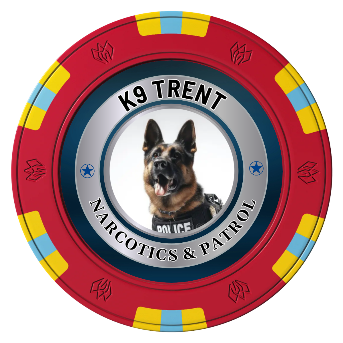 K-9 Trent Clay Poker Chips - Red / 6 Spot Gem / 43mm - Front