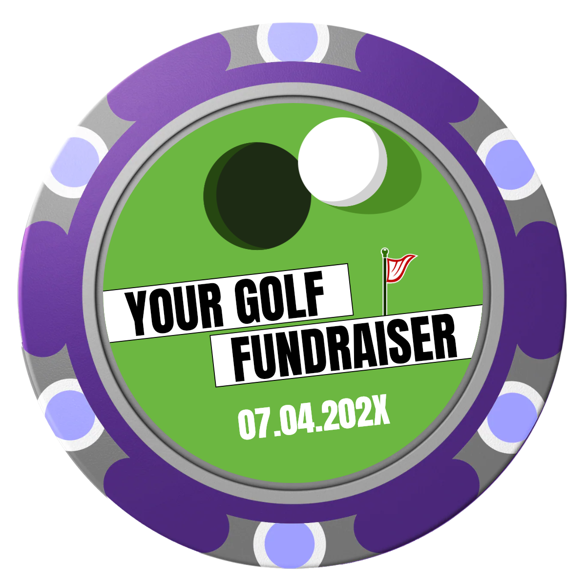 Putting Around Tournament Clay Poker Chips - Purple / Monte Carlo / 40mm - Front