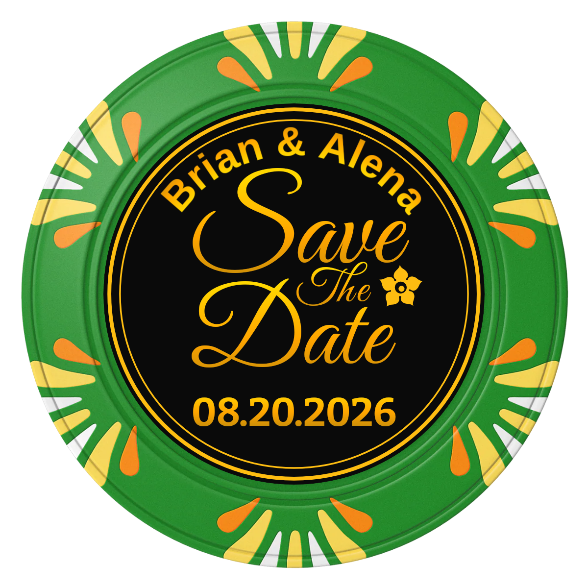 Save the Date Text Clay Poker Chips - Green / Macau / 40mm - Front