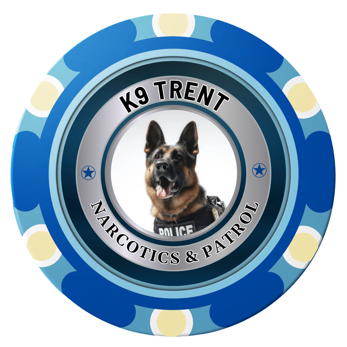K-9 Trent Clay Poker Chips - Blue / Monte Carlo / 40mm - Front