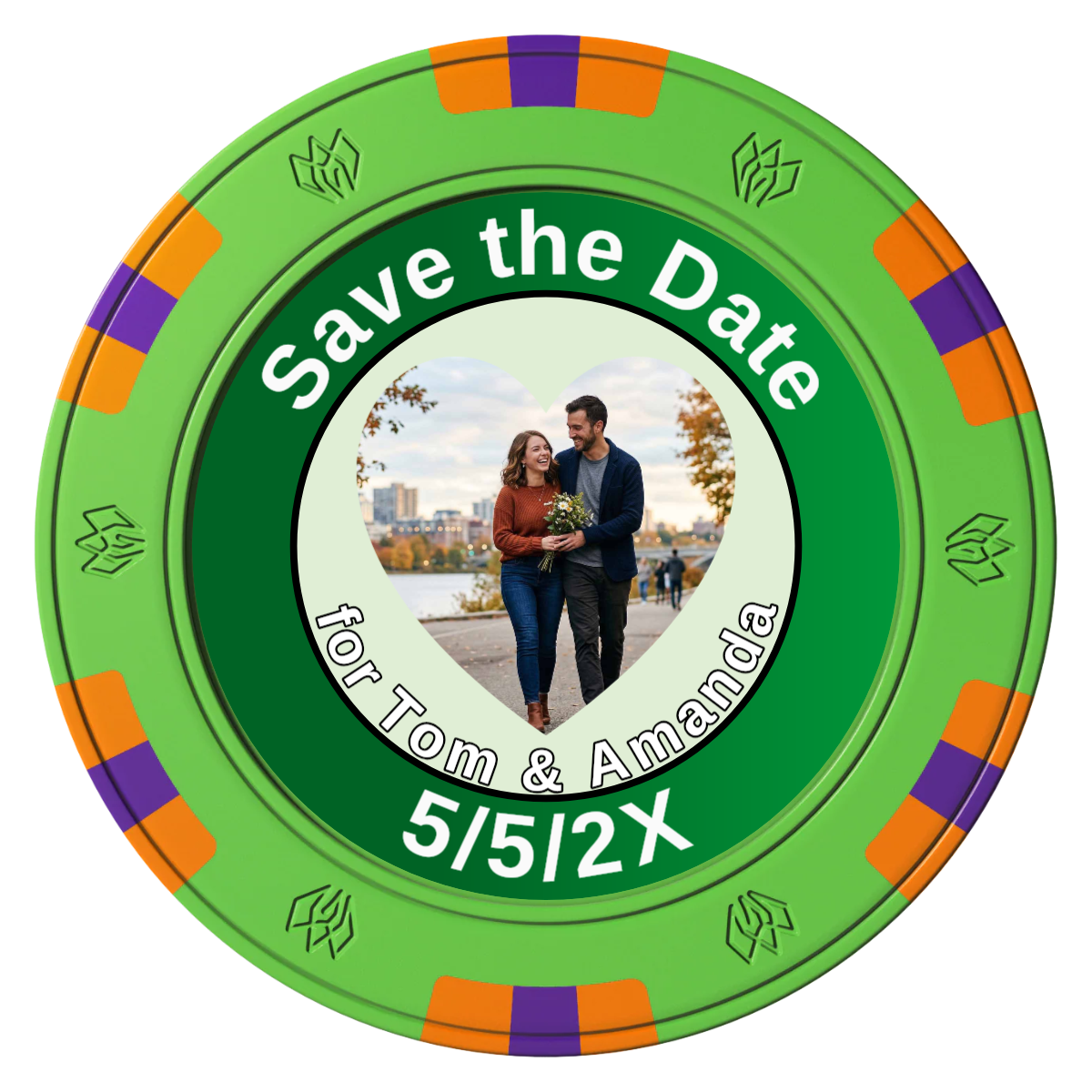 Save the Date #01 Clay Poker Chips - Green / 6 Spot Gem / 40mm - Front