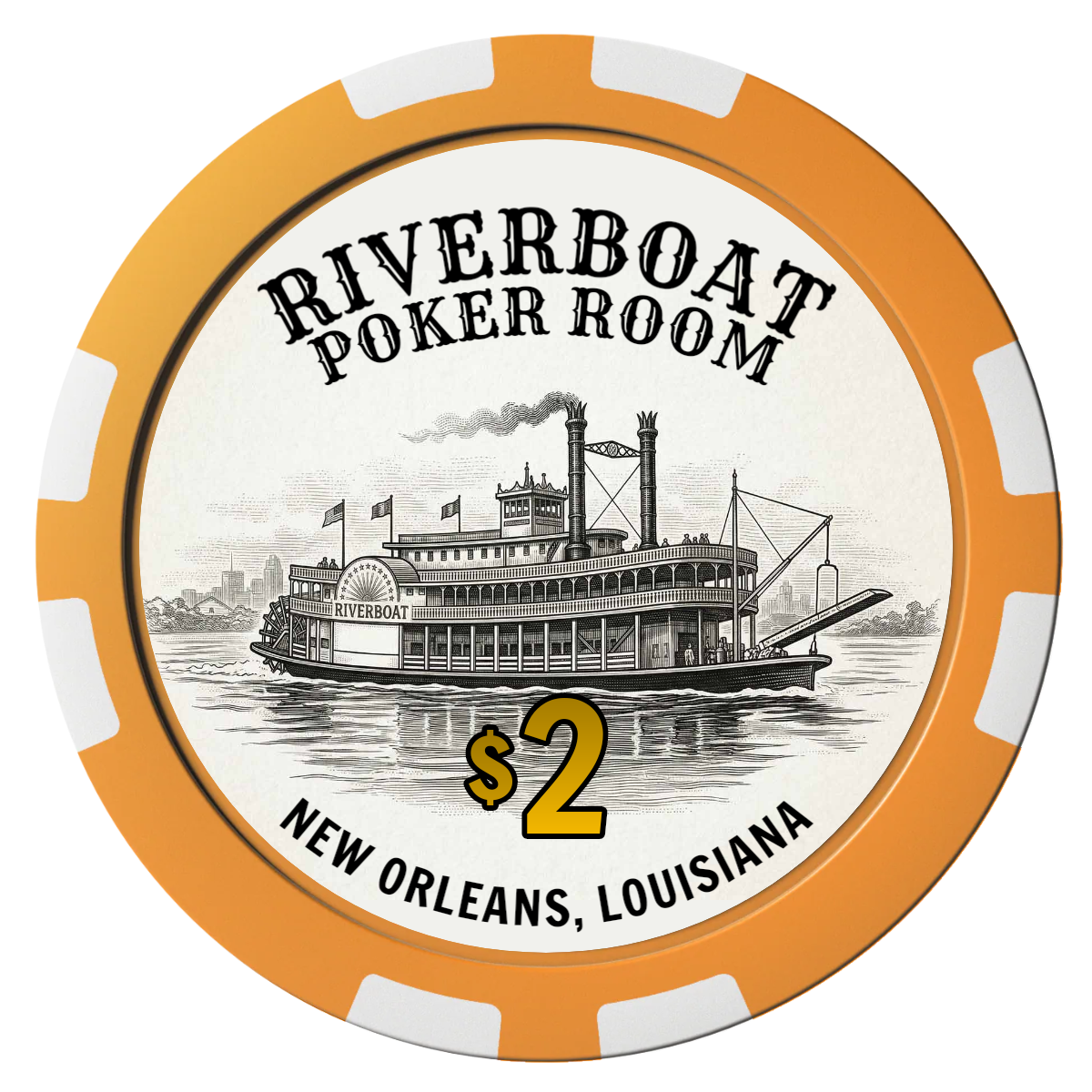 Riverboat Poker Room Composite Poker Chips - Orange / 8 Stripe - Front
