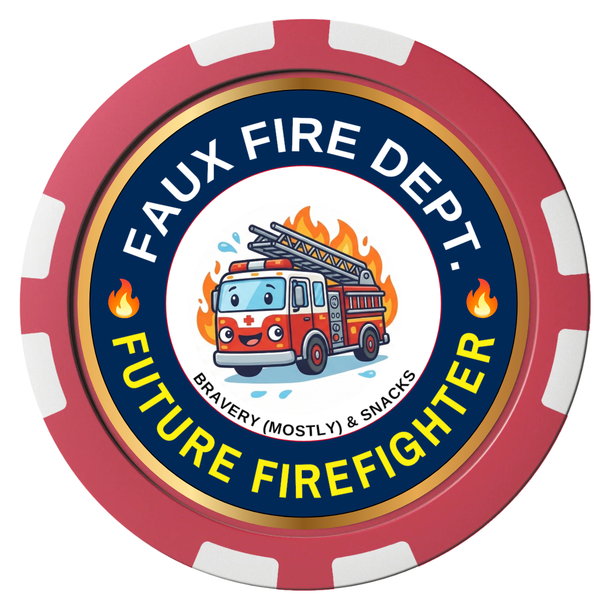 Future Firefighter Composite Poker Chips - Red / 8 Stripe - Front