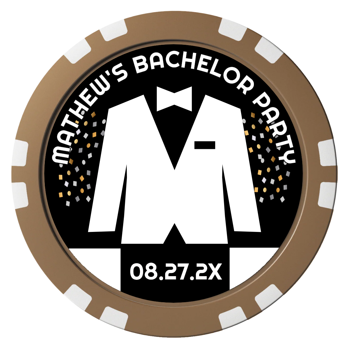 Bachelor No More Bowtie Composite Poker Chips - Brown / Double Stripe - Front