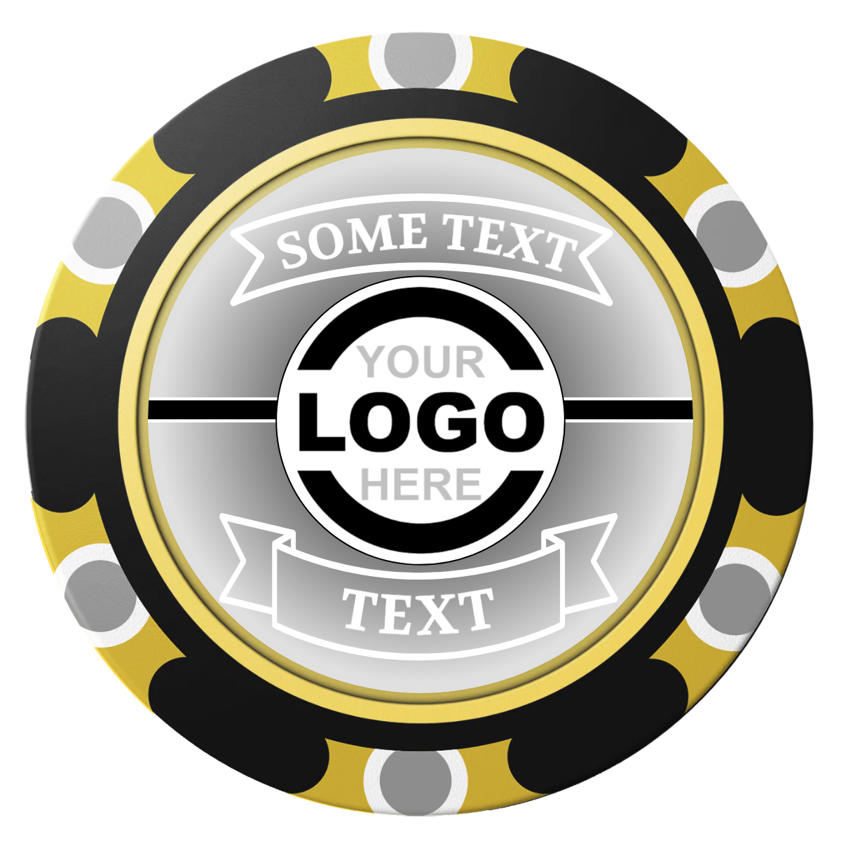 Double Banner Clay Poker Chips - Black / Monte Carlo / 40mm - Front