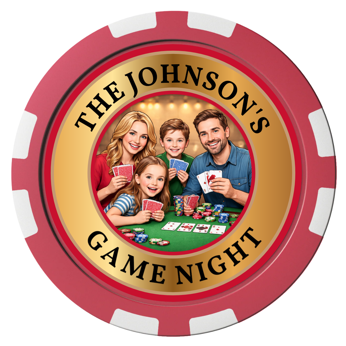 Family Game Night Composite Poker Chips - Red / 8 Stripe - Front