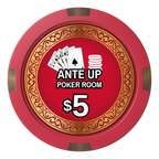 Ante Up Poker Room Composite & Metal Hybrid Poker Chips - Red - Front