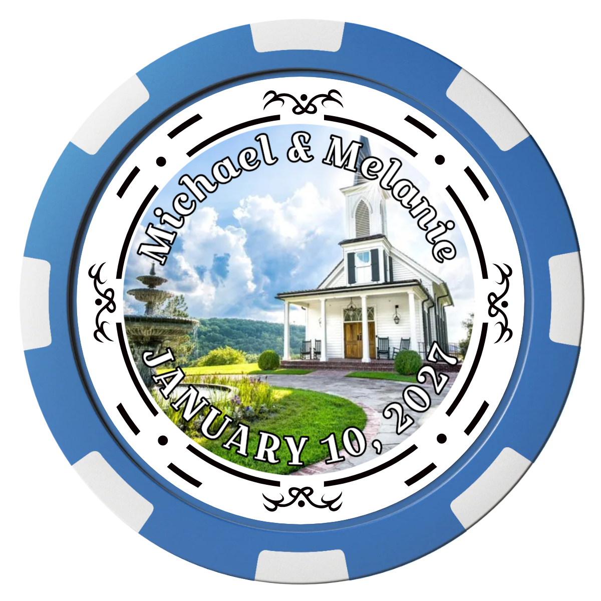Save the Date Element Magnetic Composite Poker Chips - Blue / 8 Spot - Back
