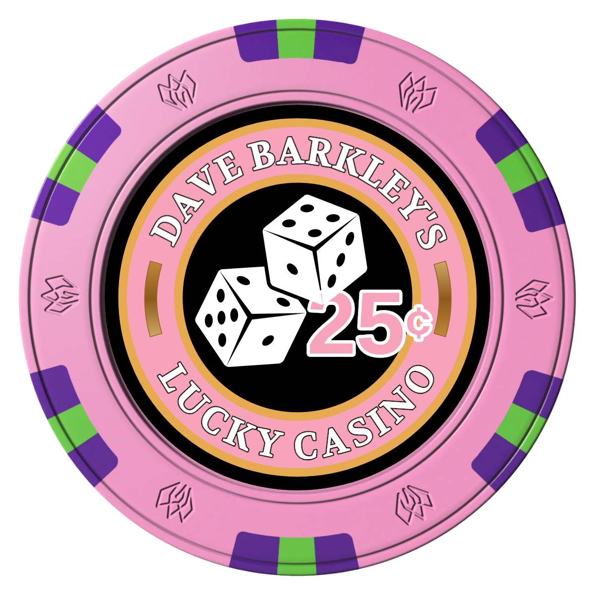 Dave's Lucky Casino Clay Poker Chips - Pink / 6 Spot Gem / 43mm - Front