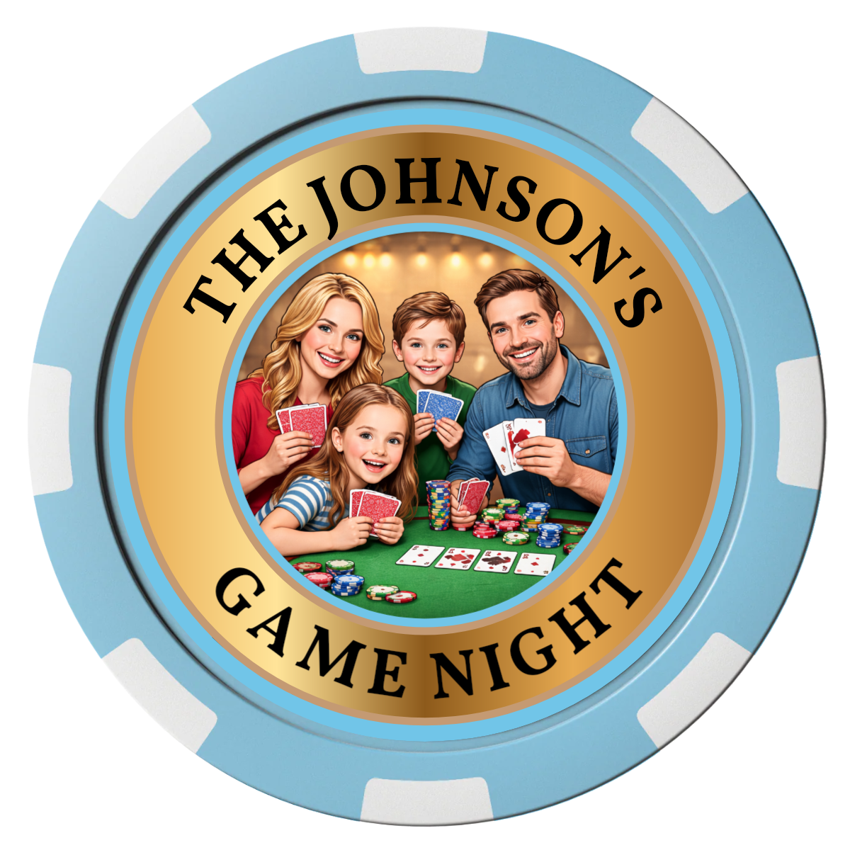 Family Game Night Composite Poker Chips - Light Blue / 8 Spot - Front