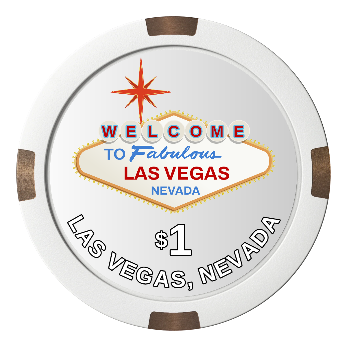 Vegas Sign Composite & Metal Hybrid Poker Chips - White / 4 Spot - Back