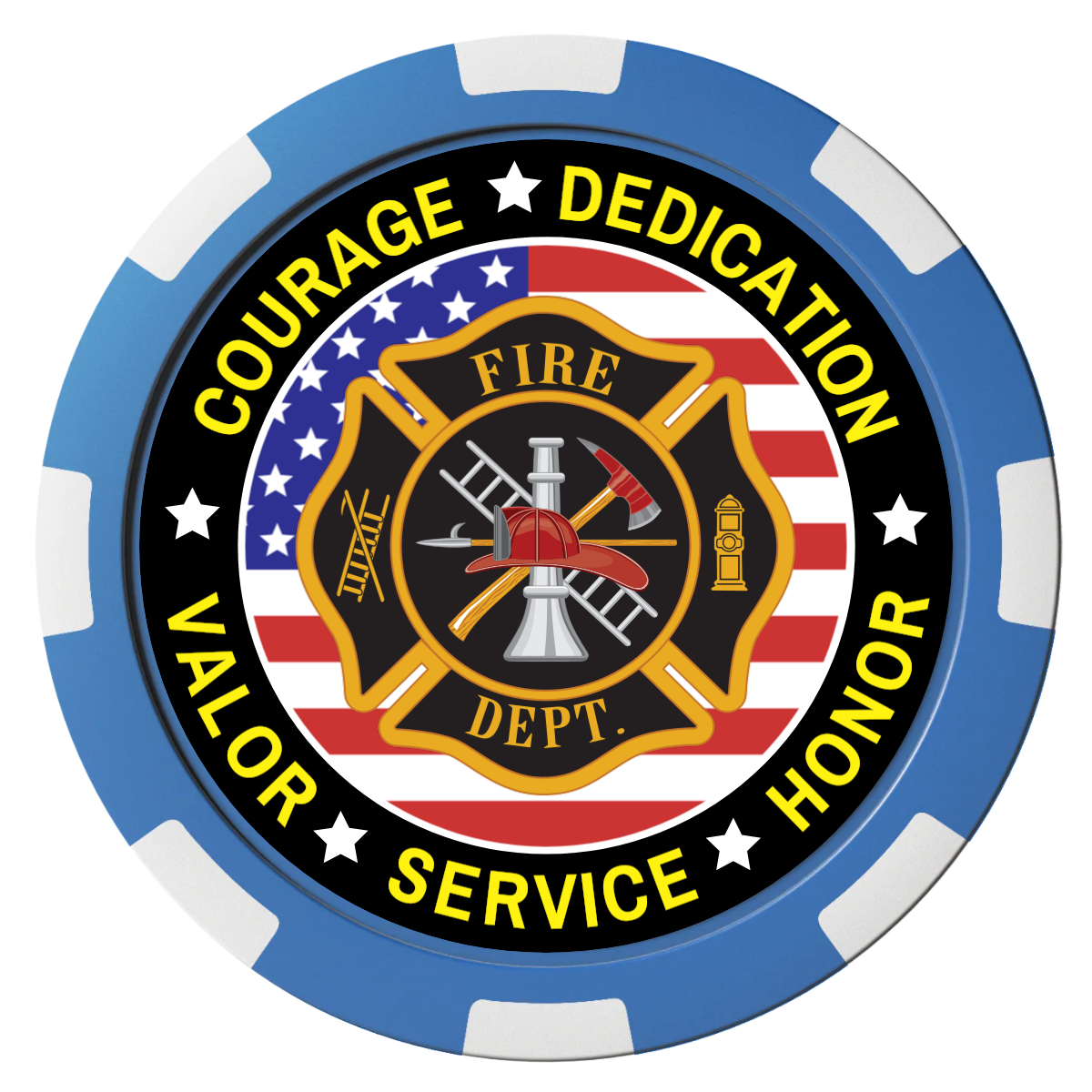 Firefighter Maltese Cross Magnetic Composite Poker Chips - Blue / 8 Spot - Back