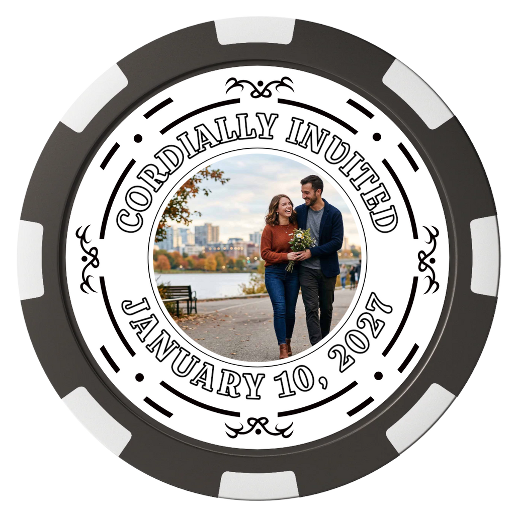 Save the Date Element Magnetic Composite Poker Chips - Black / 8 Spot - Front