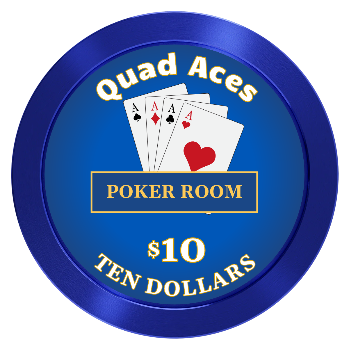 Quad Aces Aluminum Poker Chips - Blue - Front