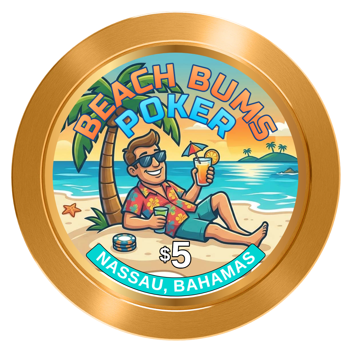 Sandy's Casino Aluminum Poker Chips - Gold - Front