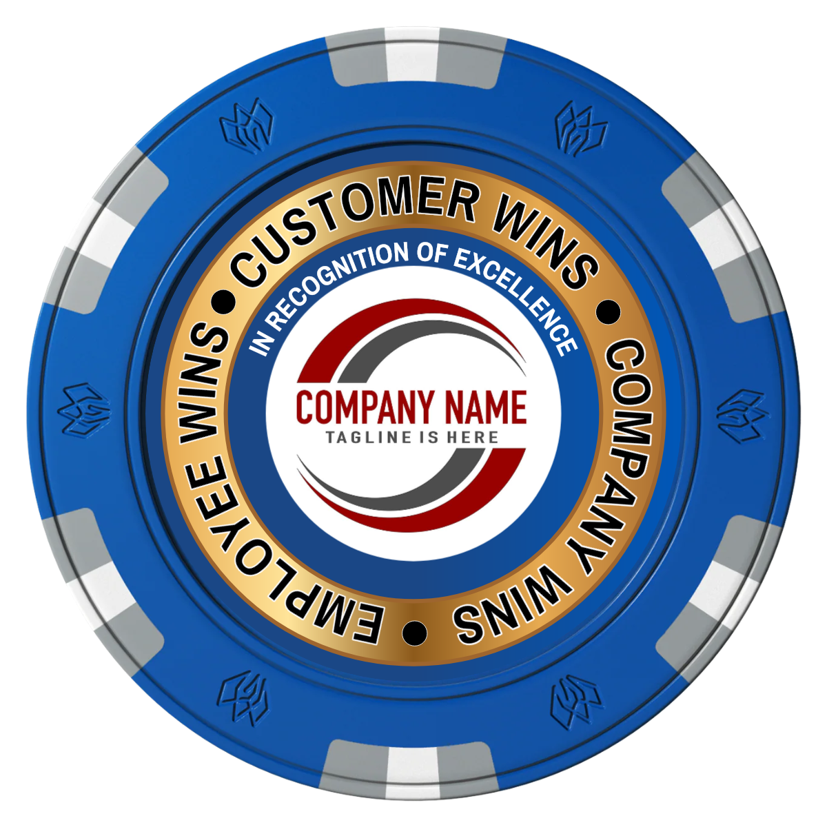 Gold Standard Clay Poker Chips - Blue / 6 Spot Gem / 40mm - Front