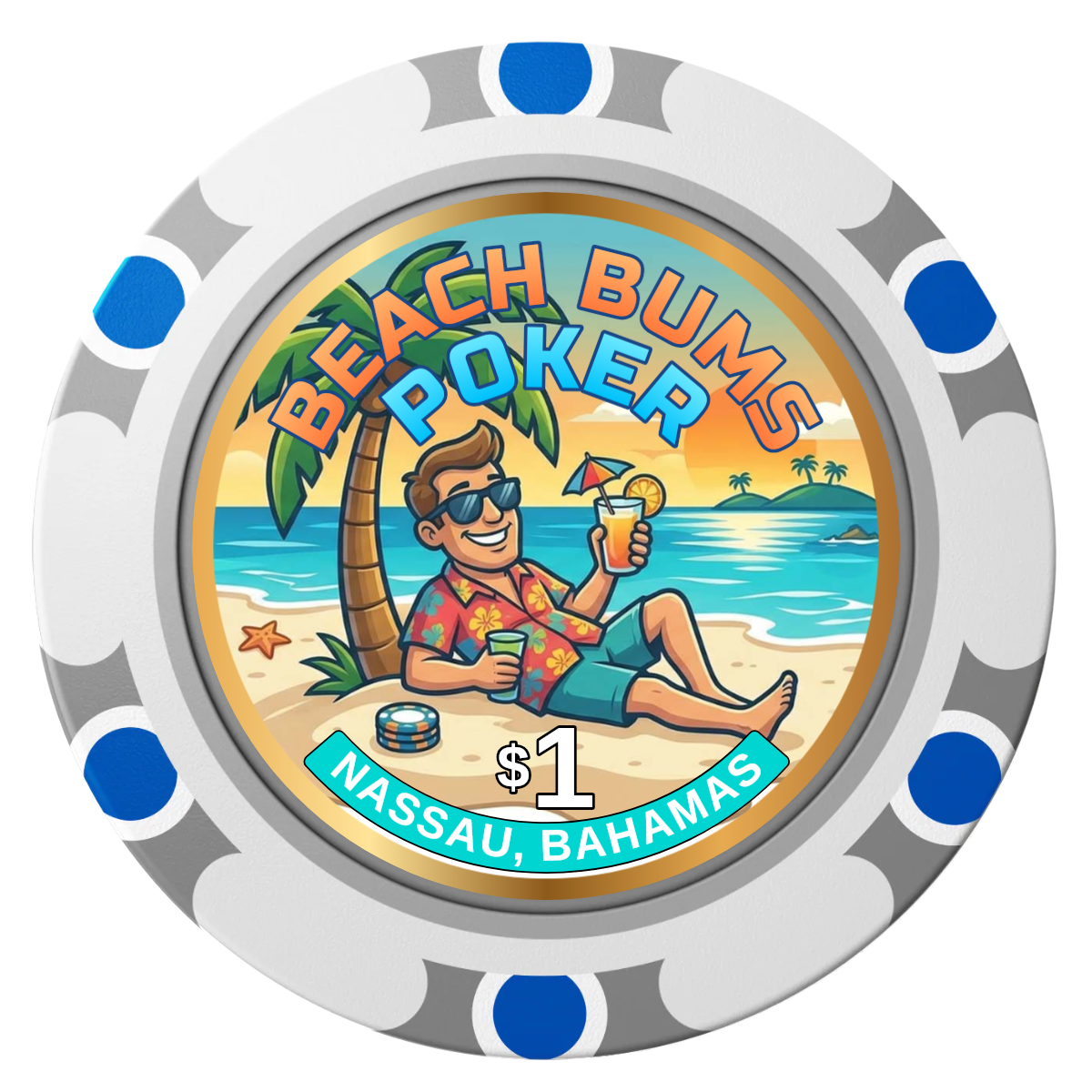 Sandy's Casino Clay Poker Chips - White / Monte Carlo / 40mm - Front