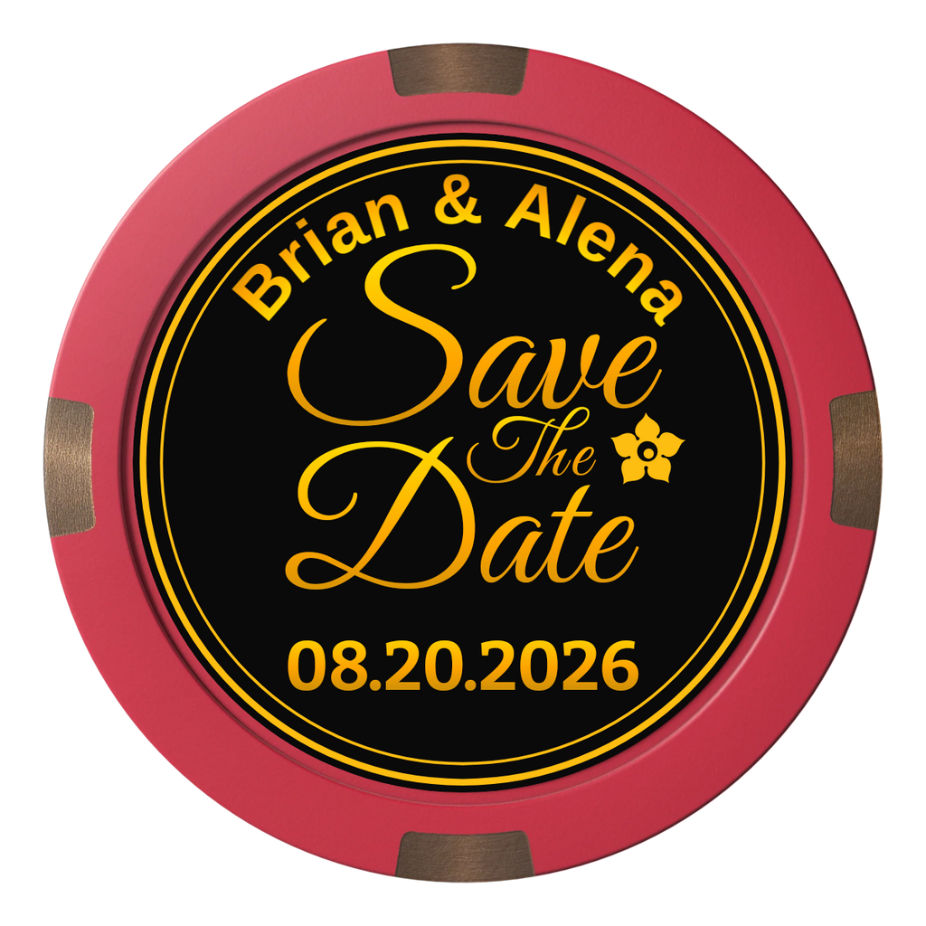 Save the Date Text Composite & Metal Hybrid Poker Chips - Red - Front