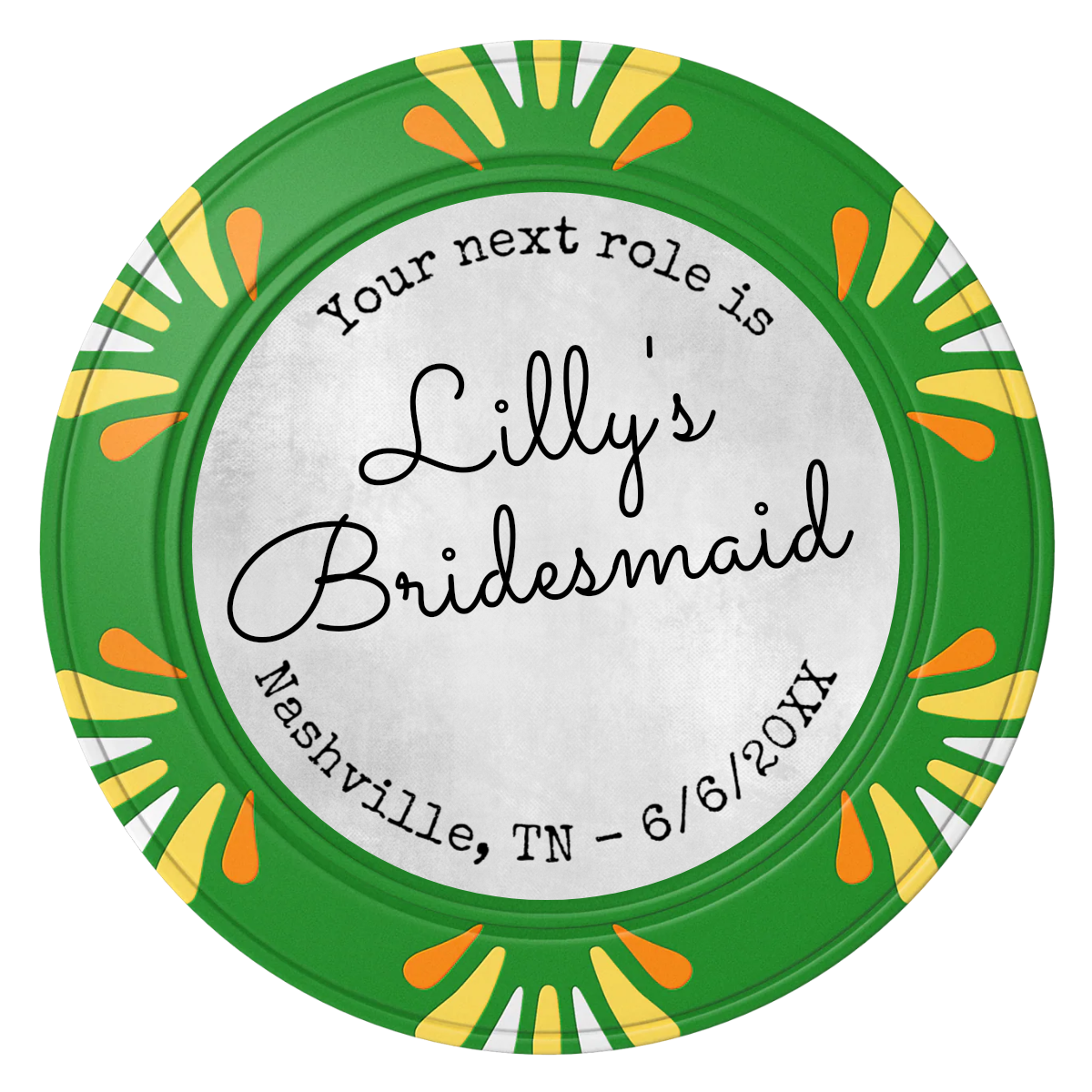 Be My Bridesmaid Simple Clay Poker Chips - Green / Macau / 40mm - Front