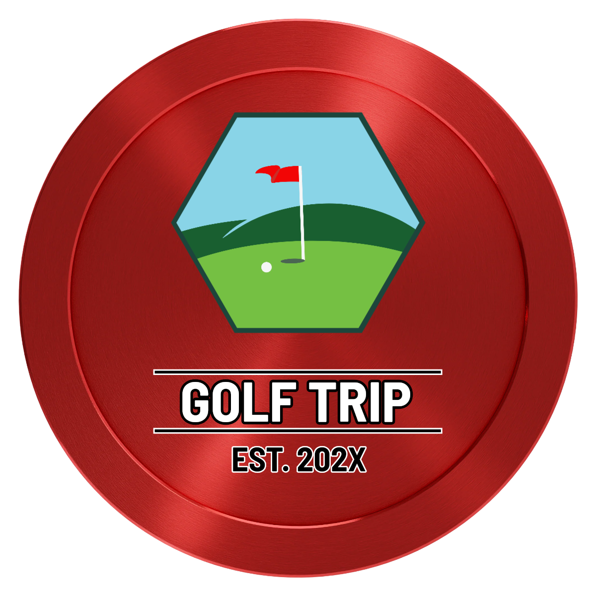 Golf Trip #001 Aluminum Poker Chips - Red - Back
