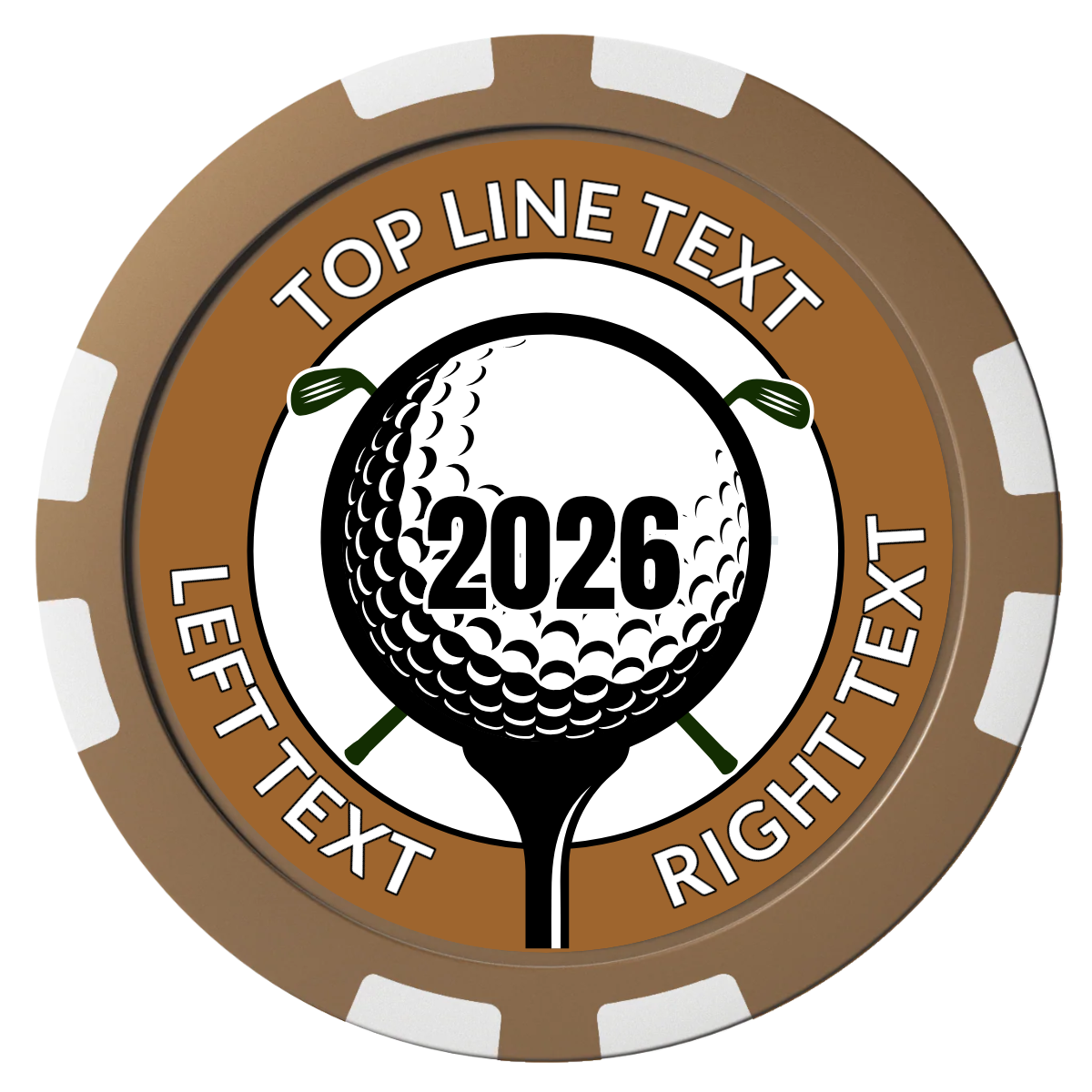 Tee it up Composite Poker Chips - Brown / 8 Stripe - Front
