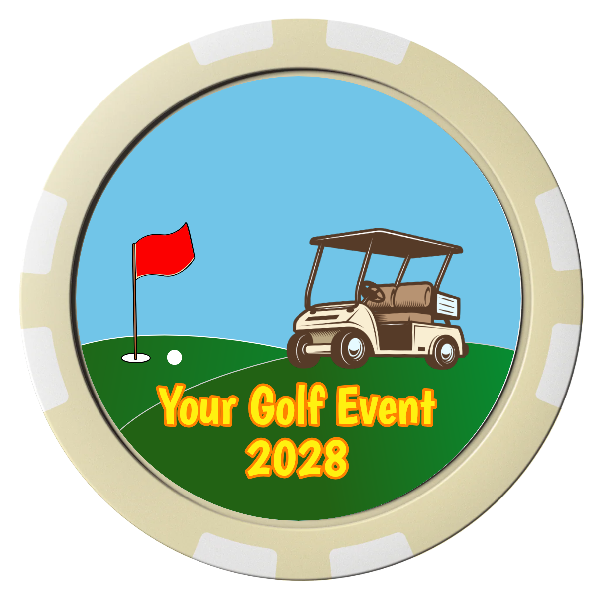 Going Golfing Today Composite Poker Chips - Ivory / 8 Stripe - Front