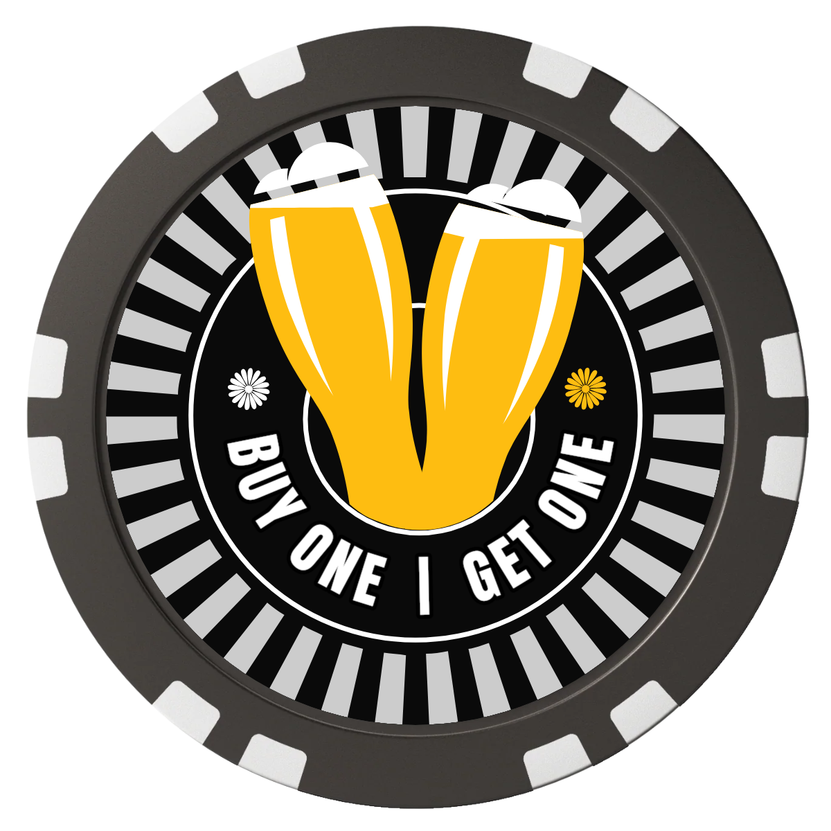 Double Pint Composite Poker Chips - Black / Double Stripe - Front