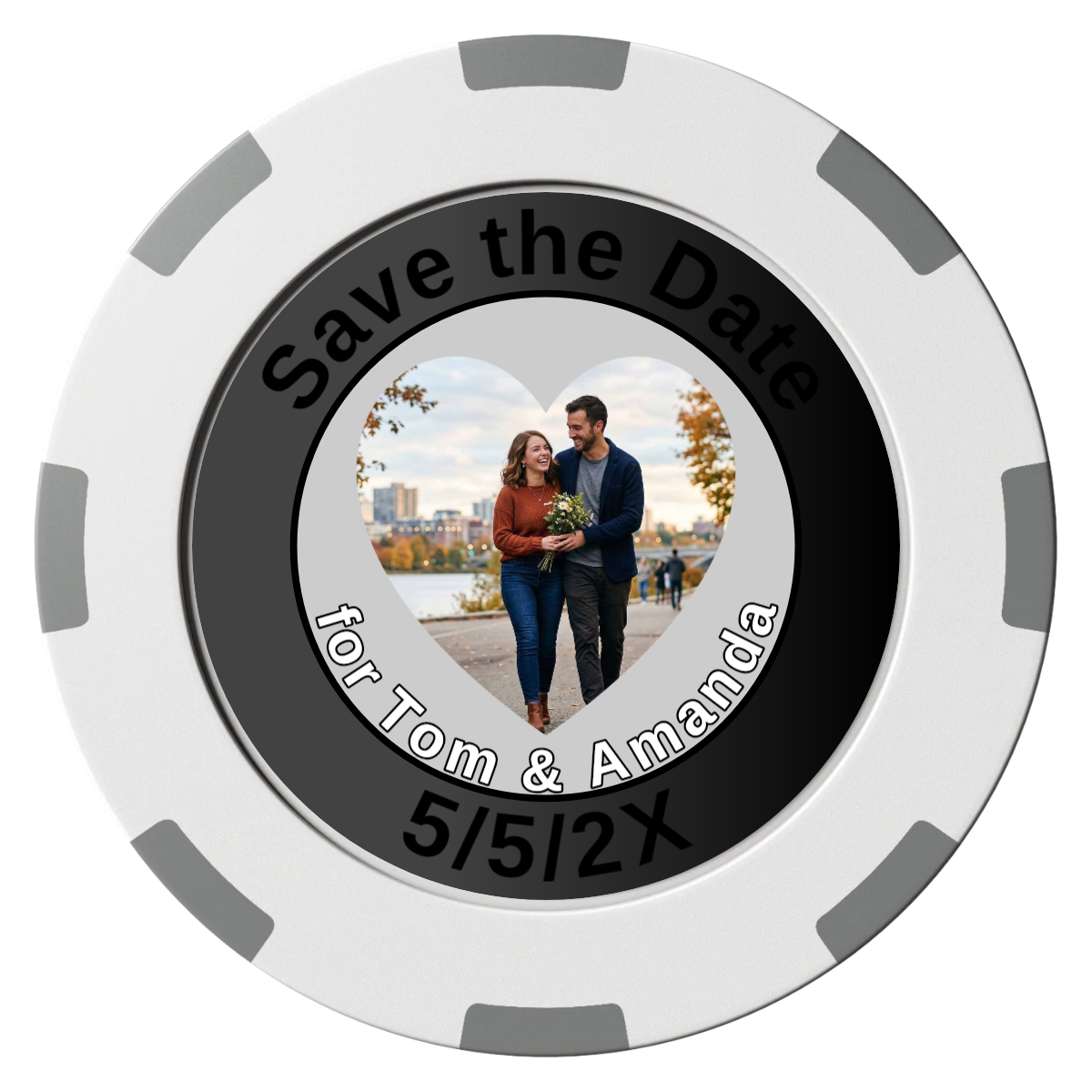 Save the Date #01 Clay Poker Chips - White / 8 Spot (2 Tone) / 40mm - Front