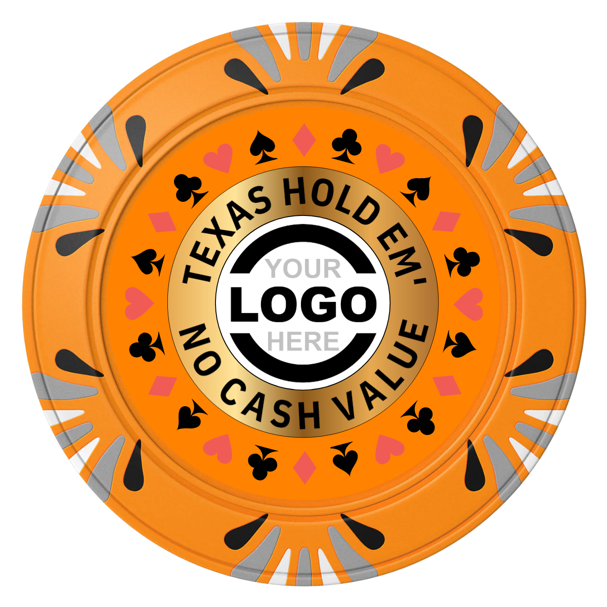 Texas Hold Em' Clay Poker Chips - Orange / Macau / 40mm - Front