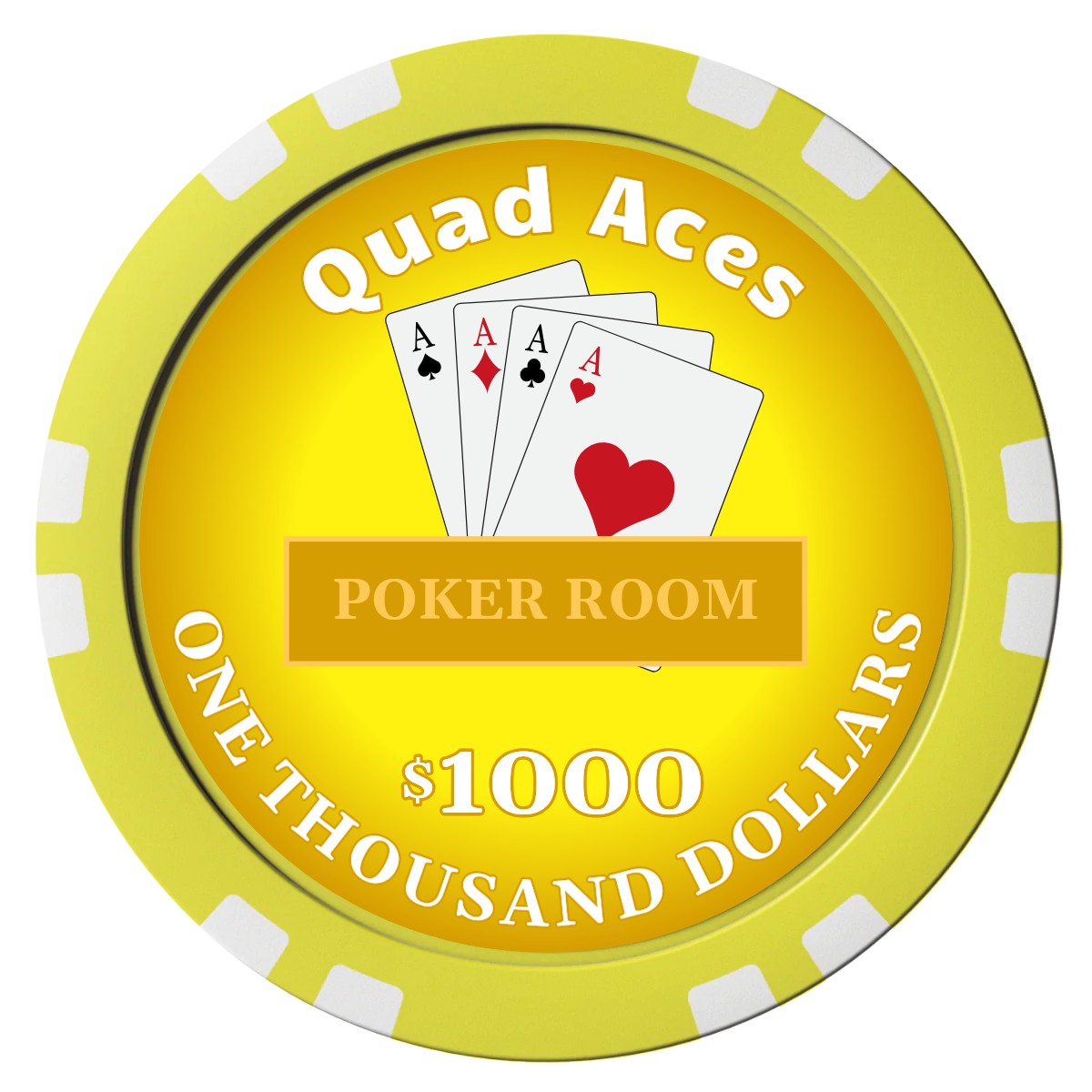 Quad Aces Composite Poker Chips - Yellow / Double Stripe - Front
