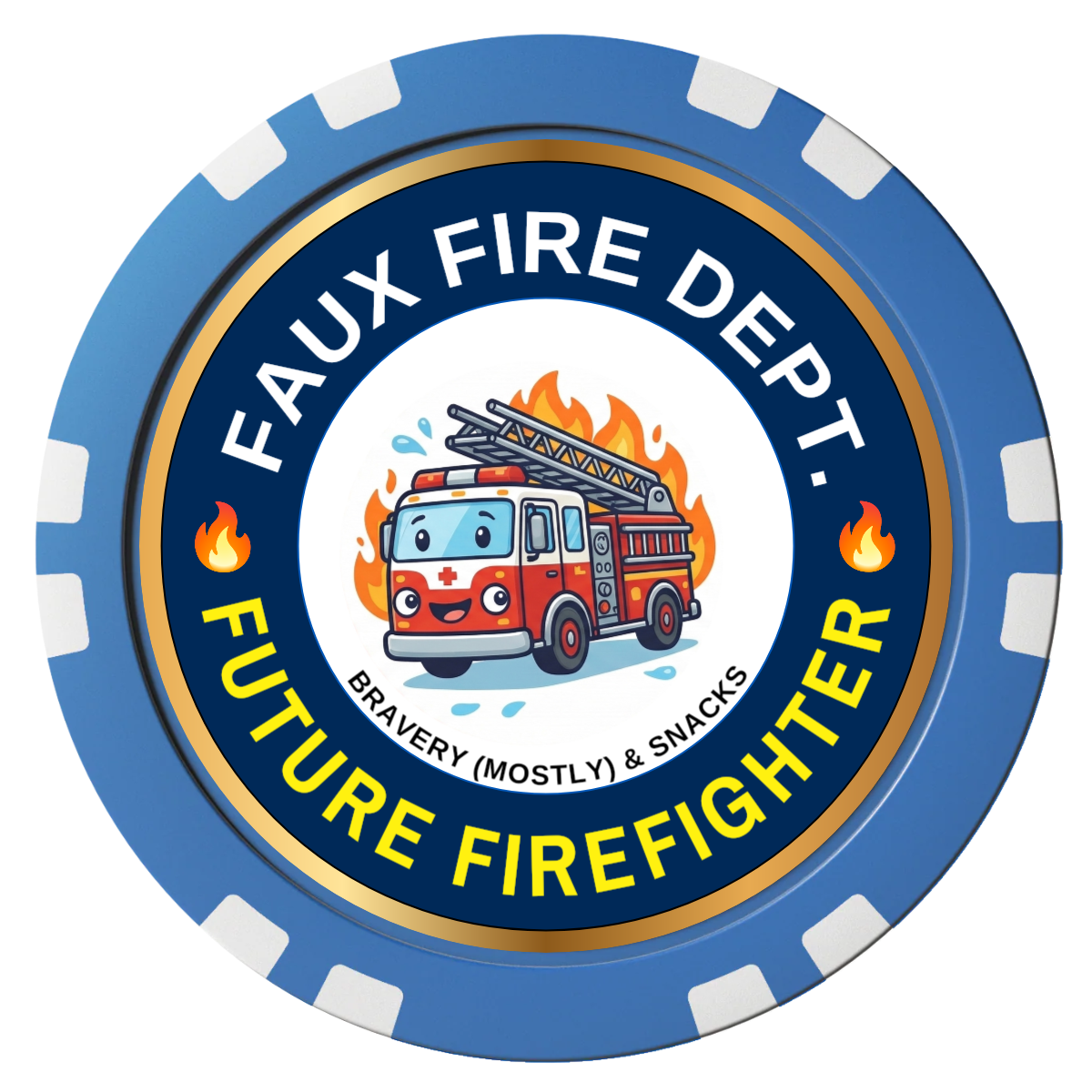 Future Firefighter Composite Poker Chips - Blue / Double Stripe - Front