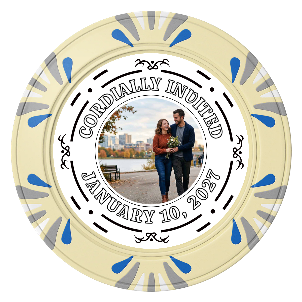 Save the Date Element Clay Poker Chips - Ivory / Macau / 40mm - Front