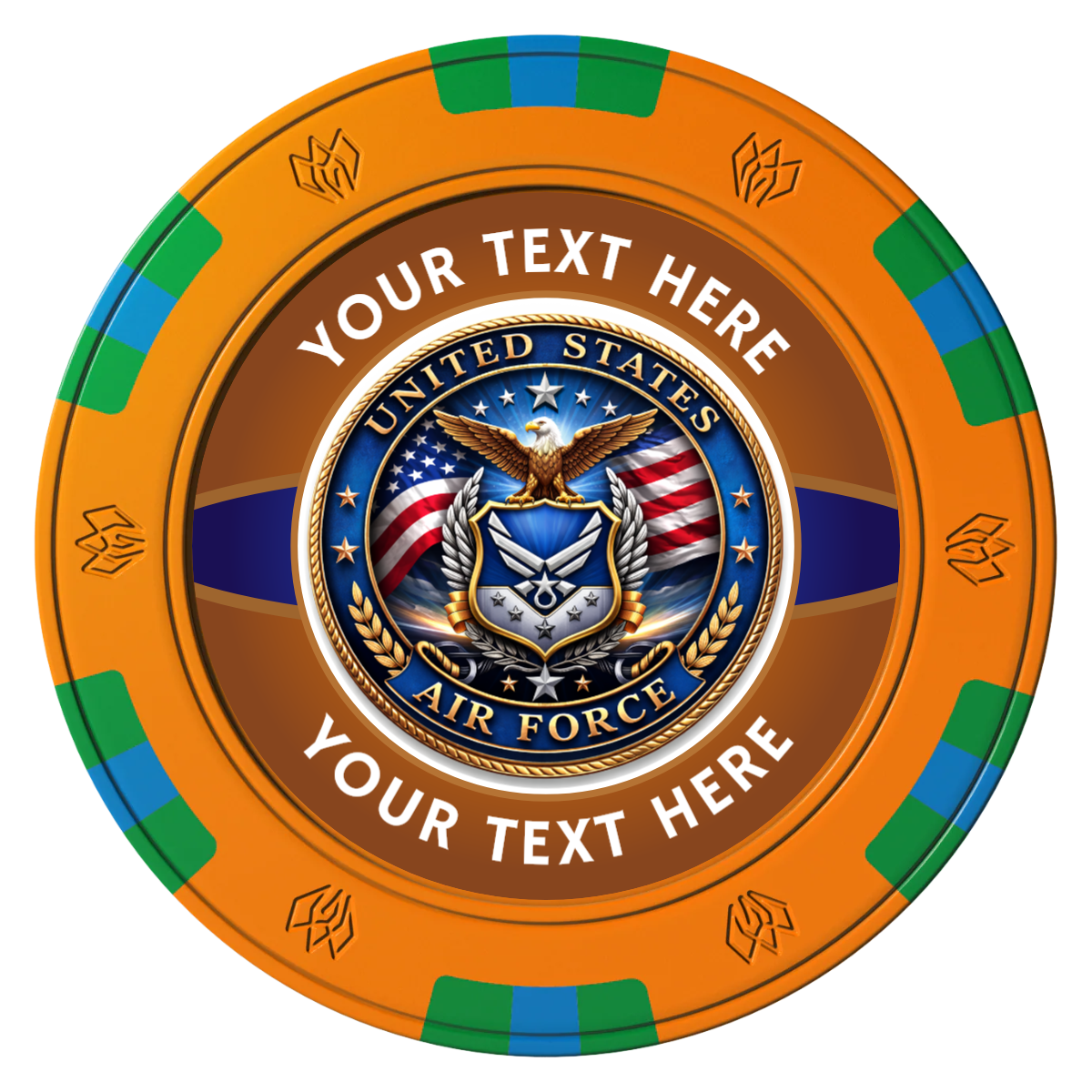 Air Force Clay Poker Chips - Orange / 6 Spot Gem / 40mm - Front