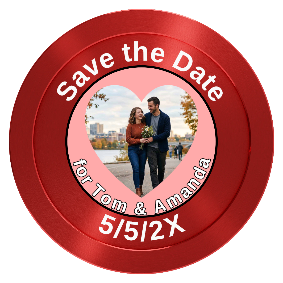 Save the Date #01 Aluminum Poker Chips - Red - Front