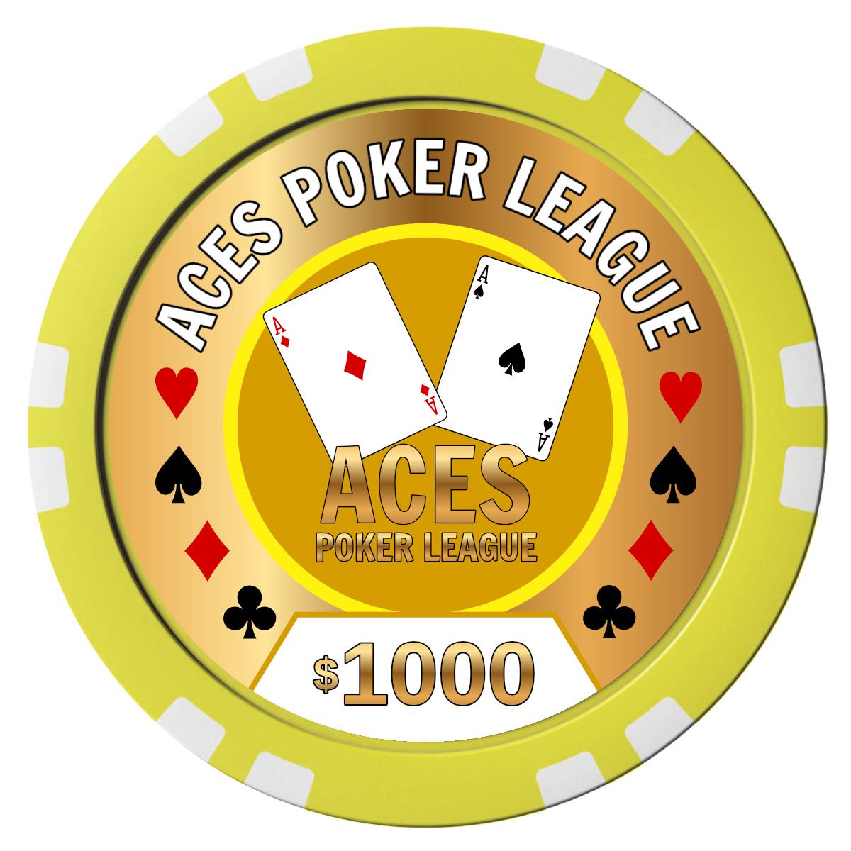 Aces Poker League Composite Poker Chips - Yellow / Double Stripe - Front