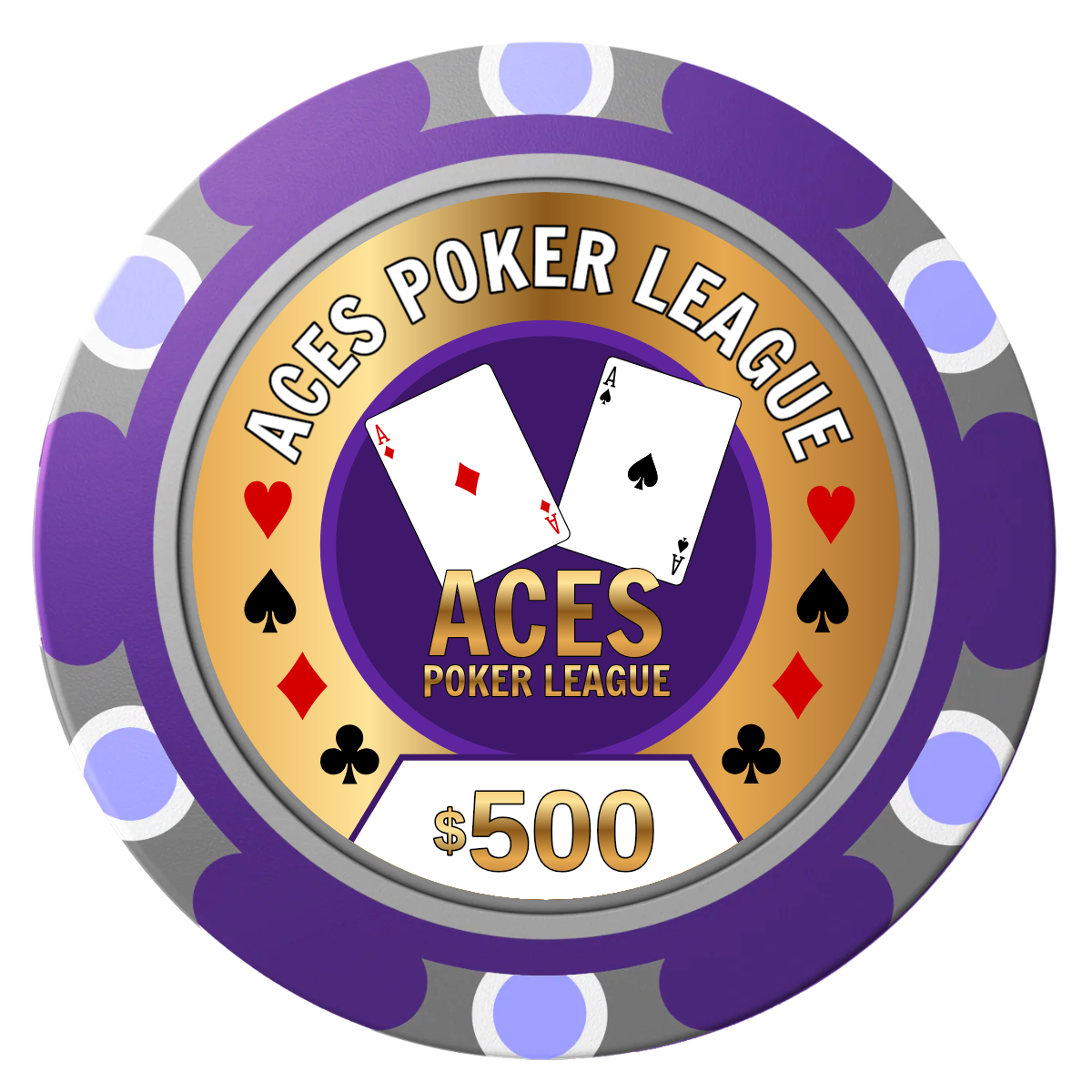 Aces Poker League Clay Poker Chips - Purple / Monte Carlo / 40mm - Front