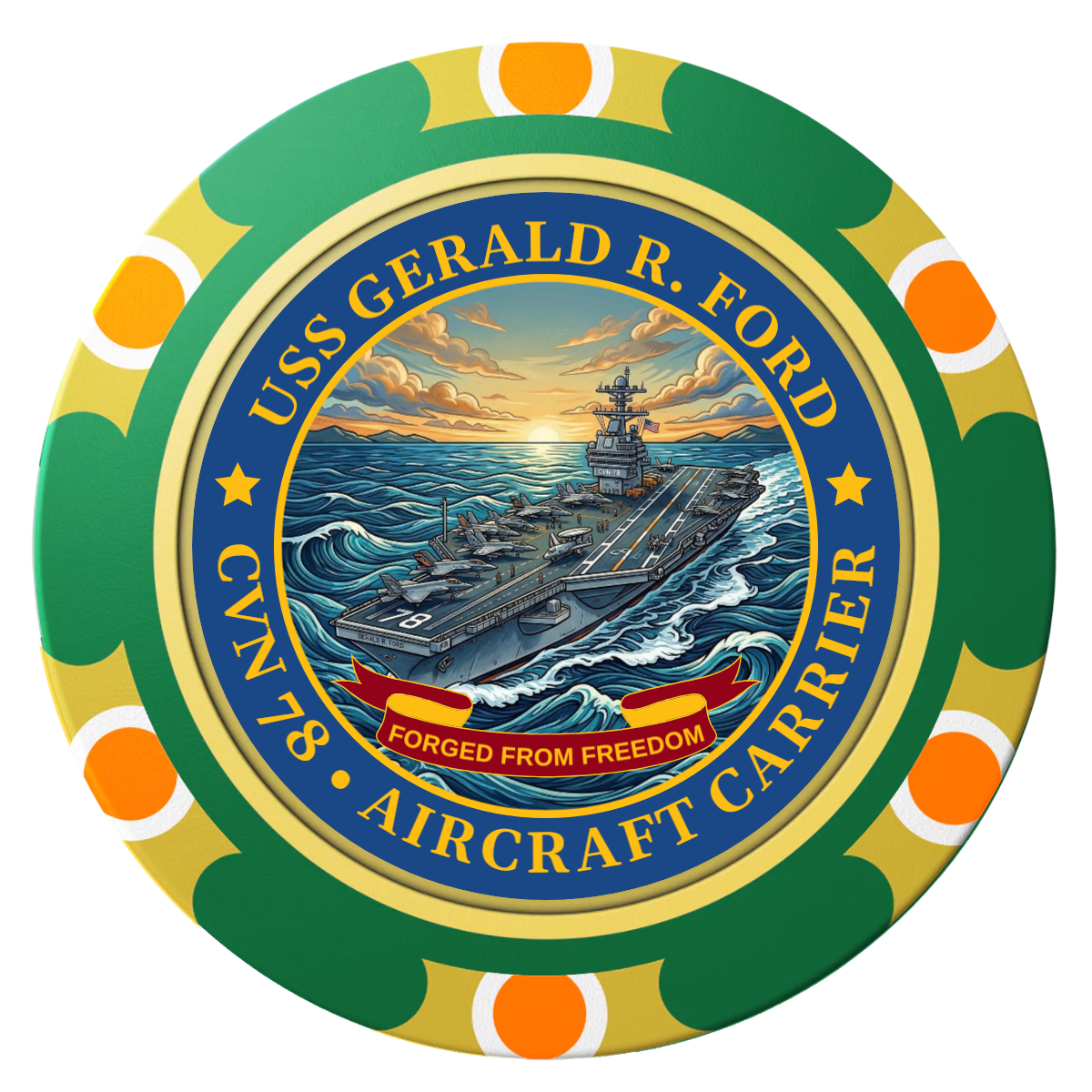 Navy USS Gerald Ford Clay Poker Chips - Green / Monte Carlo / 40mm - Front