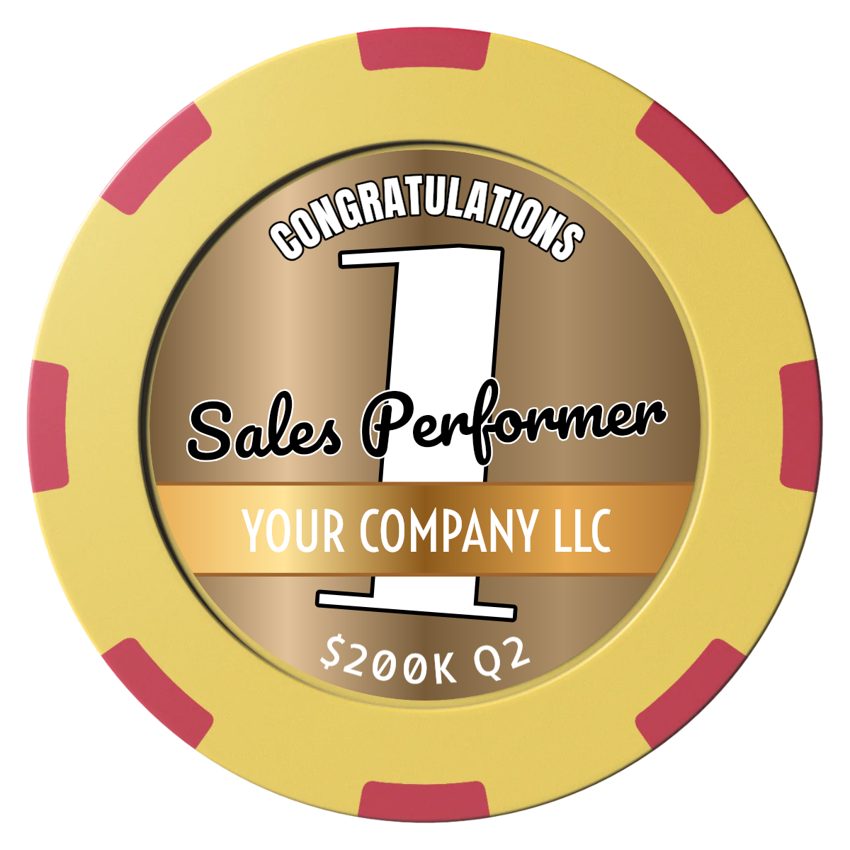 Top Sales Performer Clay Poker Chips - Yellow / 8 Spot (2 Tone) / 40mm - Front