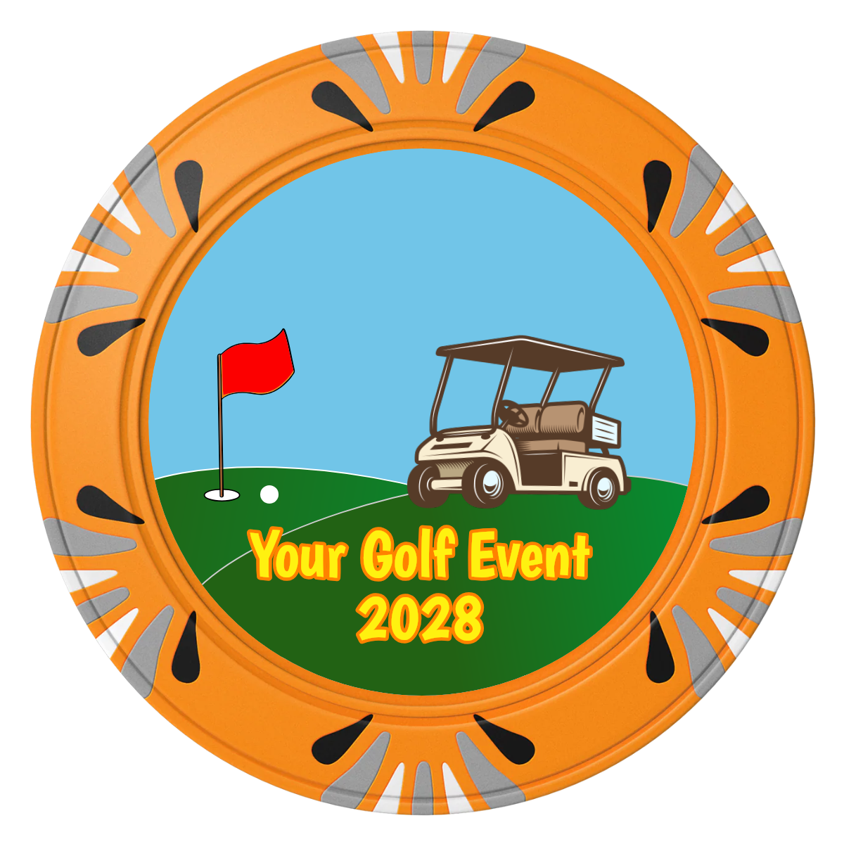 Going Golfing Today Clay Poker Chips - Orange / Macau / 40mm - Front