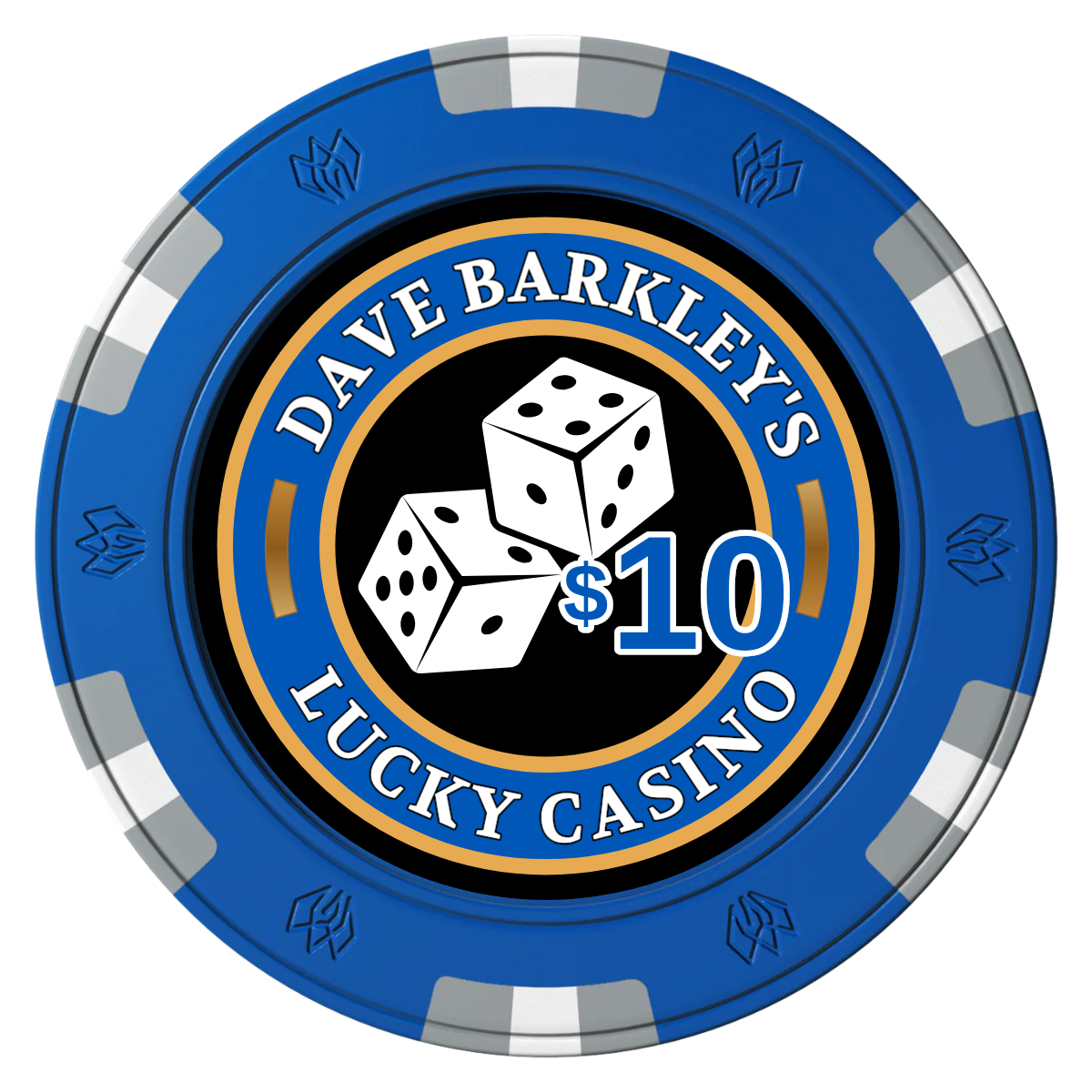 Dave's Lucky Casino Clay Poker Chips - Blue / 6 Spot Gem / 40mm - Back