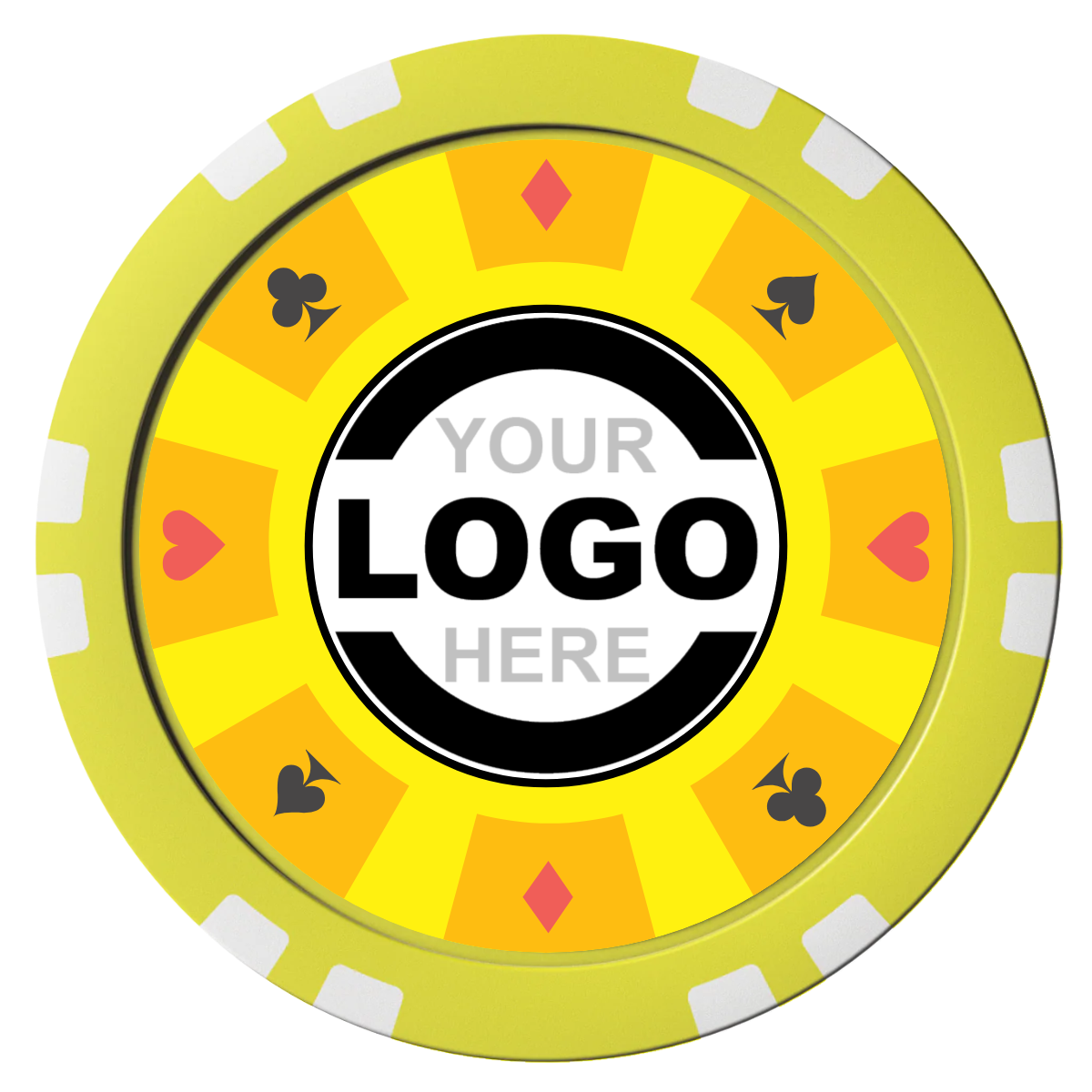 Suit 8 Your Logo Composite Poker Chips - Yellow / Double Stripe - Front