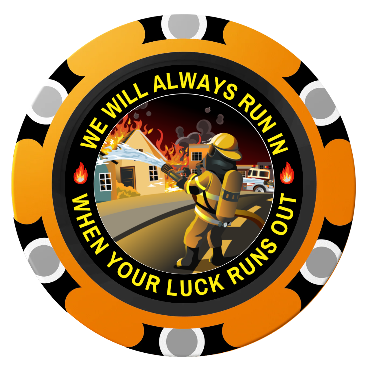 Firefighter Maltese Cross Clay Poker Chips - Orange / Monte Carlo / 40mm - Front