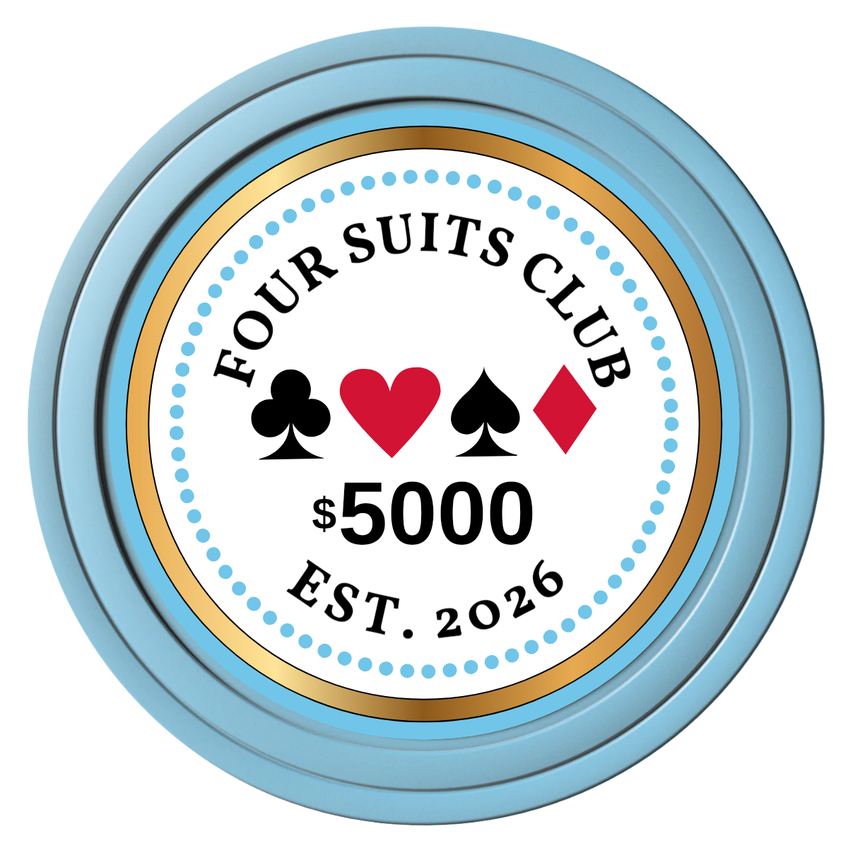 Fours Suits Club Composite Poker Chips - Light Blue / Solid - Front