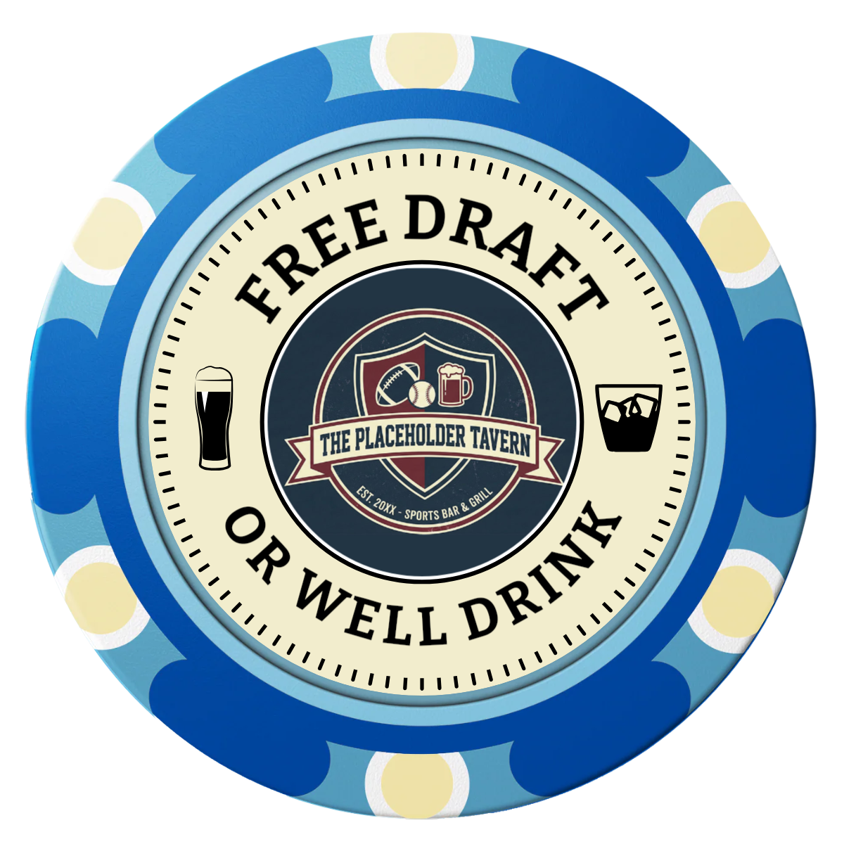Beer Shop Clay Poker Chips - Blue / Monte Carlo / 40mm - Front